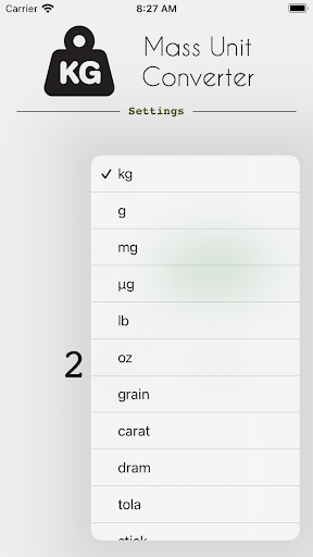 Mass Unit Converter Screen 2