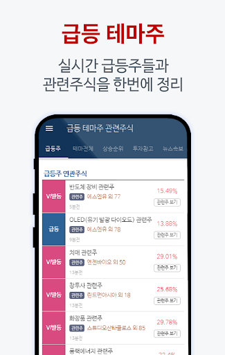 Android application 급등 테마주 관련주식 - 오늘의 테마주 관련 주식 screenshort