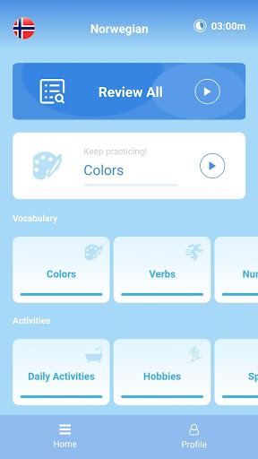 Android application Learn Norwegian Vocabulary wit screenshort