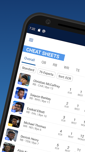 Android application Fantasy Football Cheat Sheets screenshort