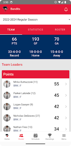 Brooks Bandits Official App Screen 2