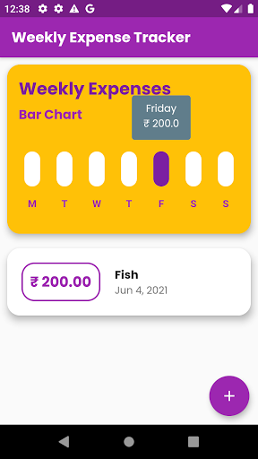 Android application Expense listing screenshort
