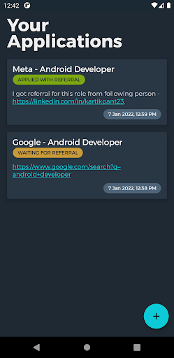 Android application Job Applications Tracker screenshort