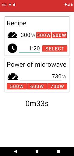 Android application Microwave Calculator screenshort