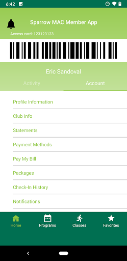 Sparrow MAC Member App Screen 2