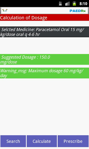 Kids Drug Dosage Calc - PaedRx Screen 3