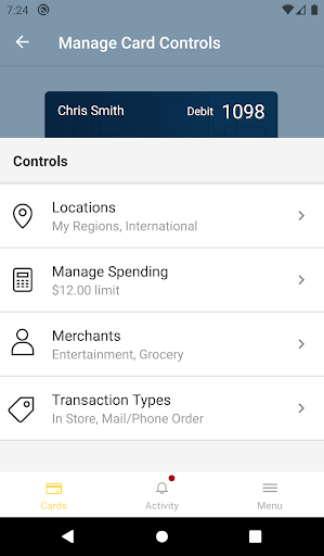 SVB Private Card Manager Screen 3