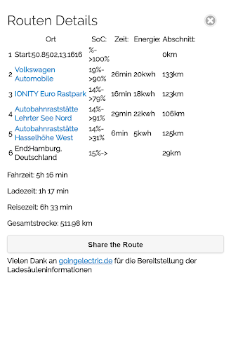 EVPaths.app - Elektroauto Rout Screen 2