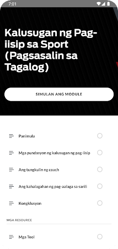 Android application Kalusugan ng pagiisip sa Sport screenshort