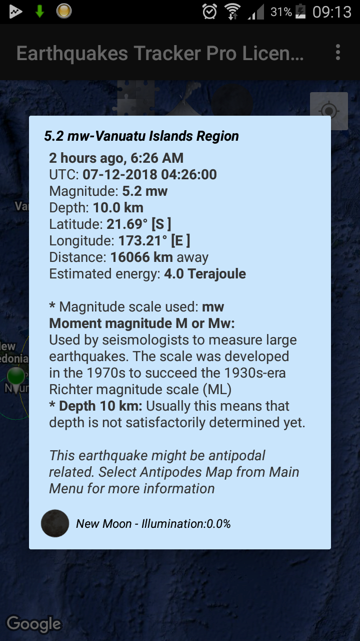 Android application Earthquakes Tracker Pro screenshort