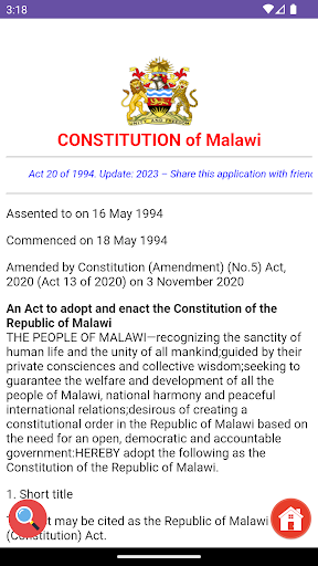 Android application Constitution of Malawi screenshort