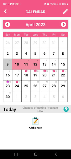 Android application Eva Period Tracker screenshort