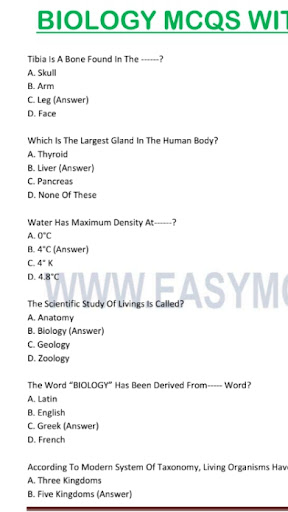 Android application Biology MCQs Solve screenshort