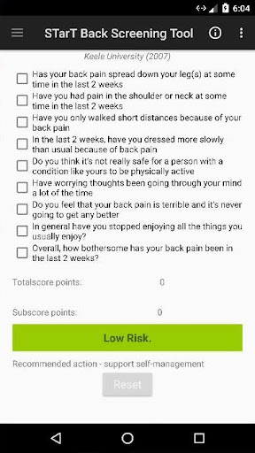STarT Back Screening Tool Screen 2