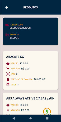 Exodus Cotação Screen 2