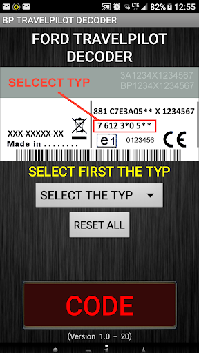 Android application BP Travelpilot Radio Code screenshort