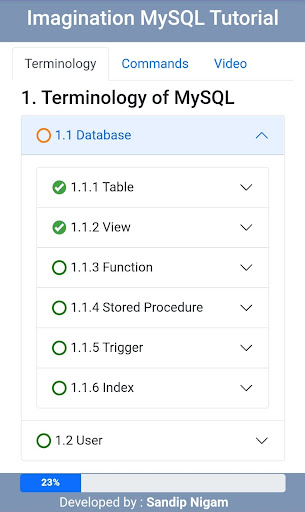 Android application Learn MySQL in Hindi screenshort