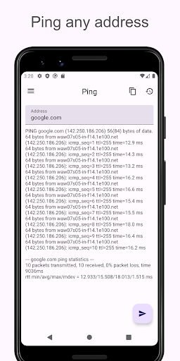 Android application Ping screenshort