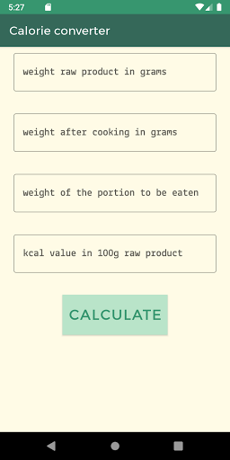 Android application Calorie converter screenshort