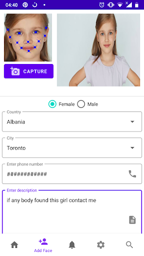 Android application Face Finder screenshort