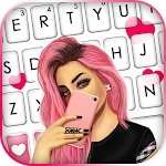 Cover Image of 下载 Pink Selfie Girl Keyboard Back  APK