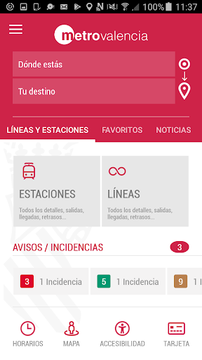 Android application Metrovalencia screenshort