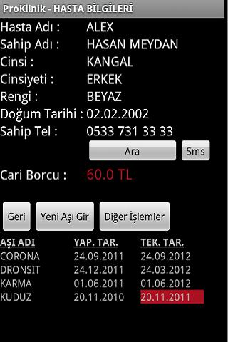 Android application ProKlinik Veteriner Programı screenshort