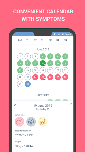 Period tracker, calendar, ovulation, cycle screen 1
