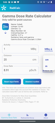 Android application RadiCalc Radiation Calculator screenshort