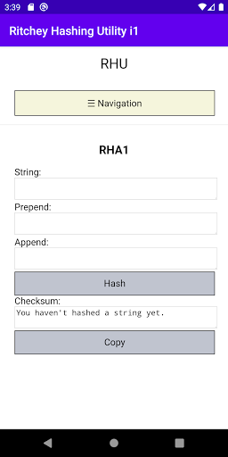Android application Ritchey Hashing Utility i1 screenshort