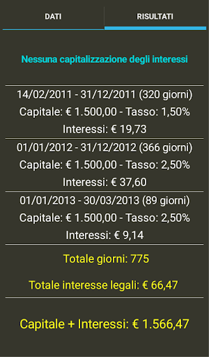 Calcolo interessi legali Screen 2