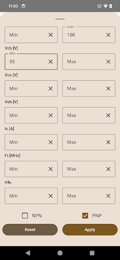 Transistor Database Screen 2