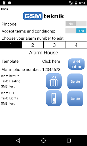 GSM Alarm Control PRO Screen 2