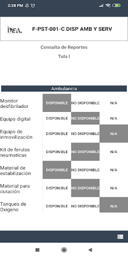 Android application Disponibilidad de Equipos screenshort