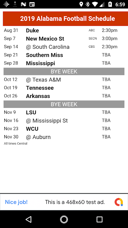 Alabama Football Schedule - 7.0 - (Android)