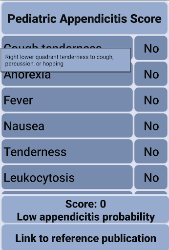Android application Pediatric appendicitis score screenshort