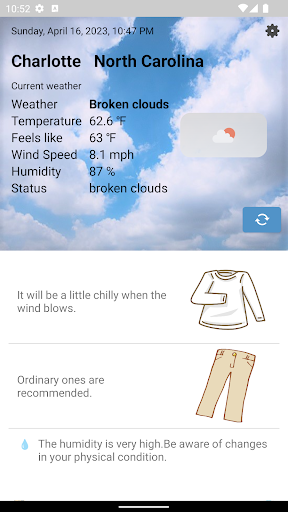 Android application Weather&Clothes screenshort
