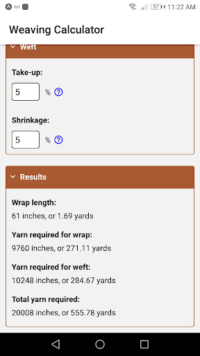 Weaving Calculator Screen 2
