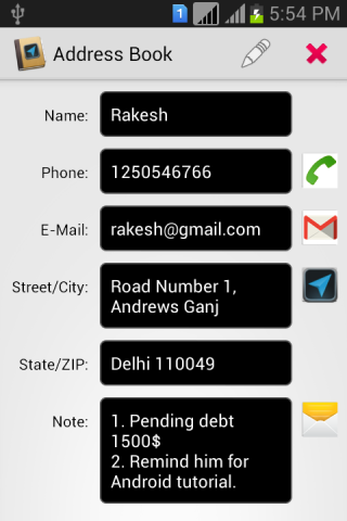 Address Book Screen 2