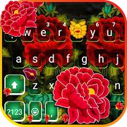 Red Mexican Flowers Keyboard Background