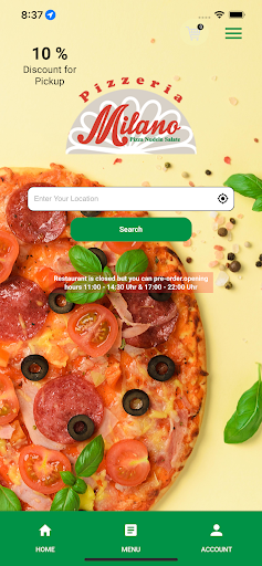 Android application Pizzeria Milano Düren screenshort