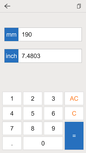 Screenshot of inch mm converter