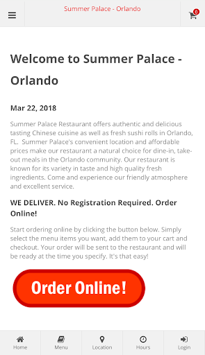 Android application Summer Palace Orlando Ordering screenshort