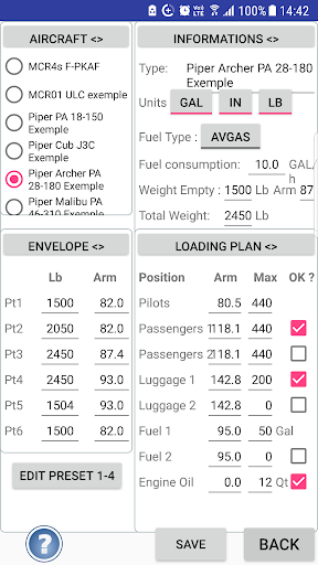 Aircraft Weight and Balance Screen 2