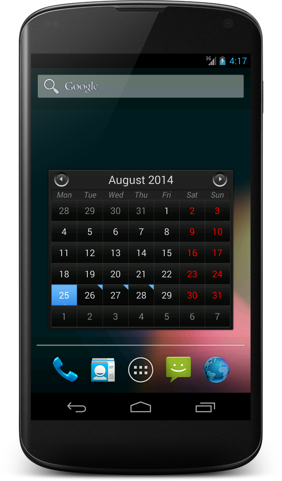 Android application Simple Calendar Widget Black screenshort