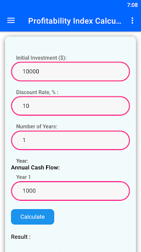 Android application Profitability Index Calculator screenshort