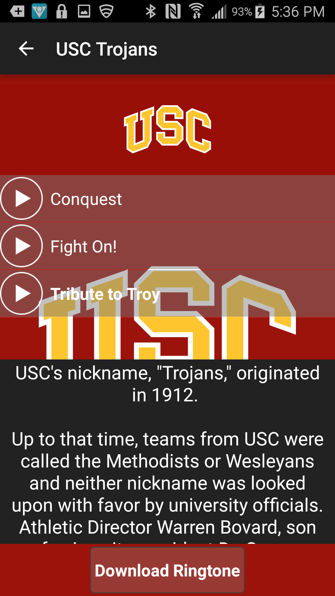 USC TROJANS - OFFICIAL TONES Screen 2