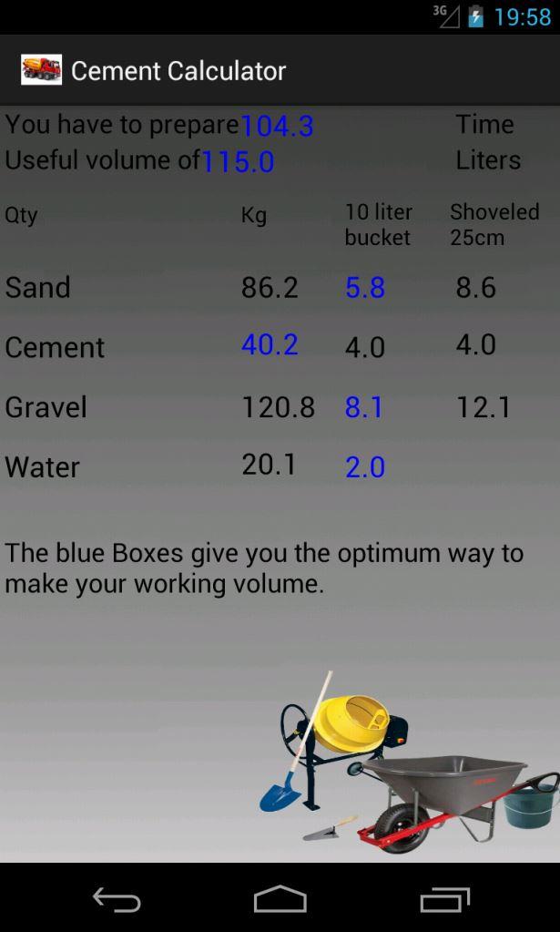 Android application Cement and concrete dosing screenshort