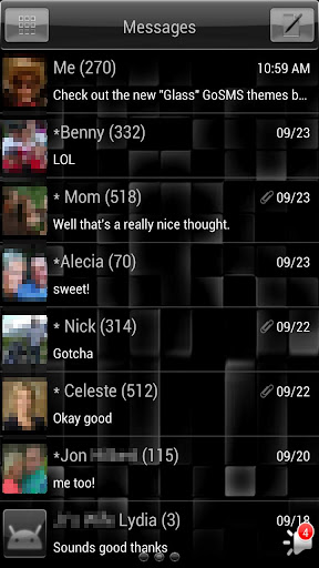 GoSMS Pro Theme Gunmetal Glass Screen 2