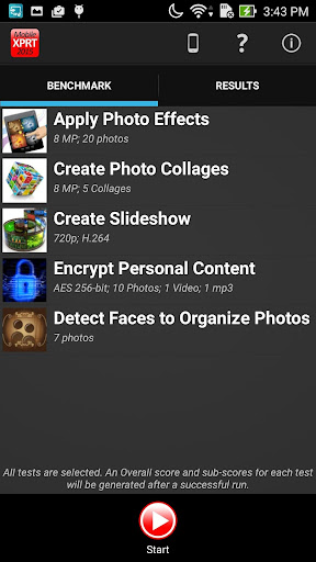 Android application MobileXPRT 2015 screenshort
